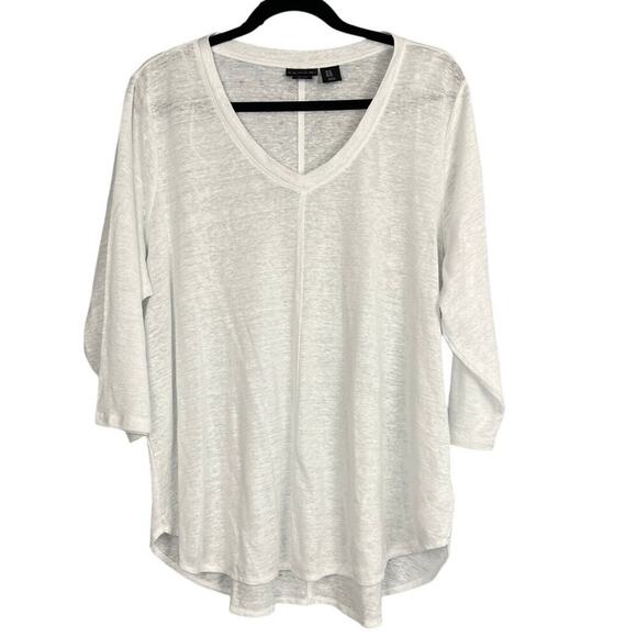 Tahari Burnout 100% Linen 3/4 Sleeve Tee Size 1X - Picture 1 of 7